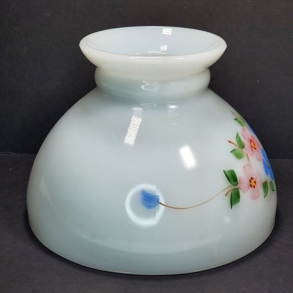 GWTW Hand Painted Floral Hurricane Lamp Shade Milk Glass Porcelain Vtg Cottage - Picture 5 of 11
